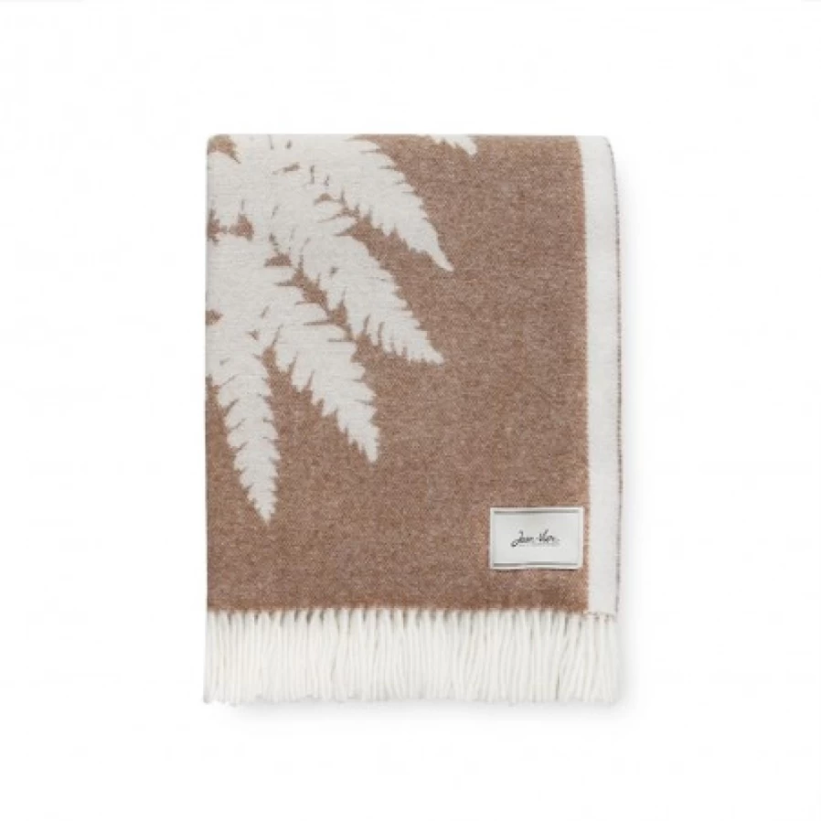 JEAN-VIER Beige Cashmere Wool Blend Blanket with Elegant Fern Design - Luxurious Soft Throw for Cozy Comfort
