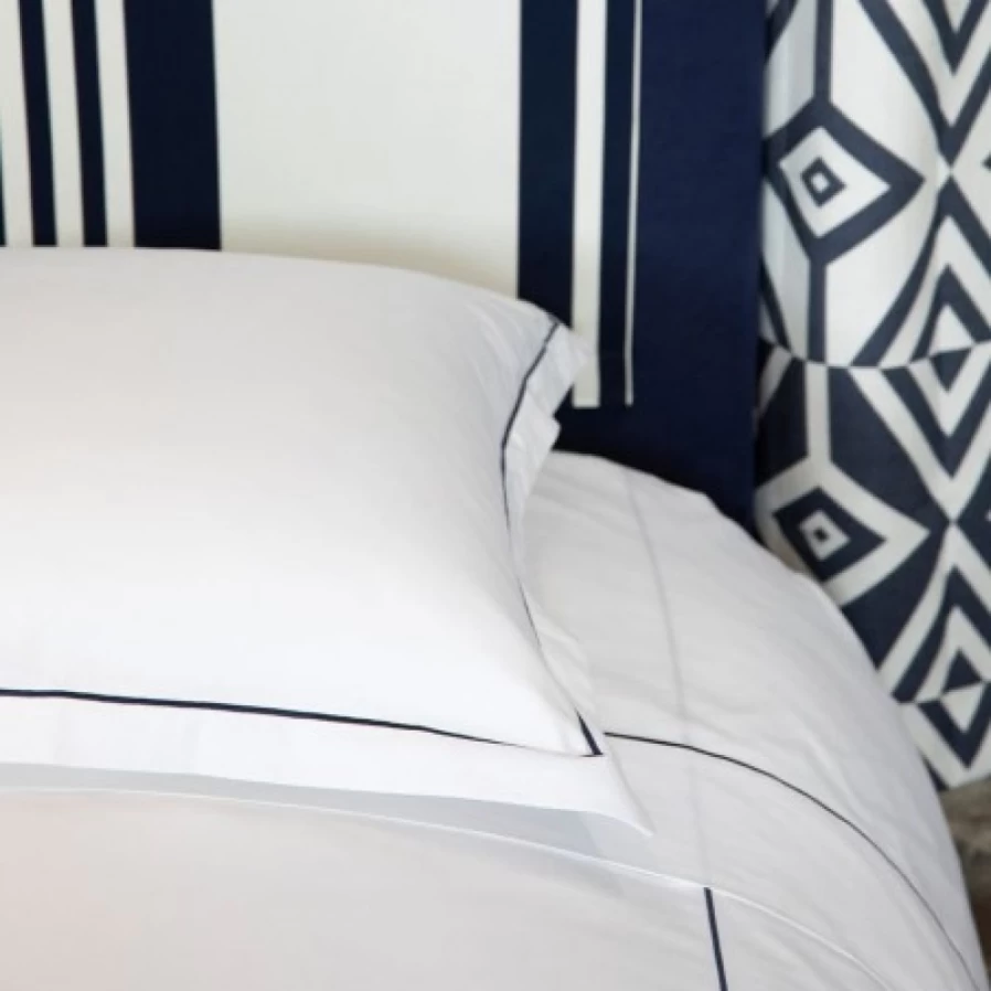 JEAN-VIER Dark Blue Embroidered Satin Cotton Bed Sheet - Luxurious Soft Queen Size