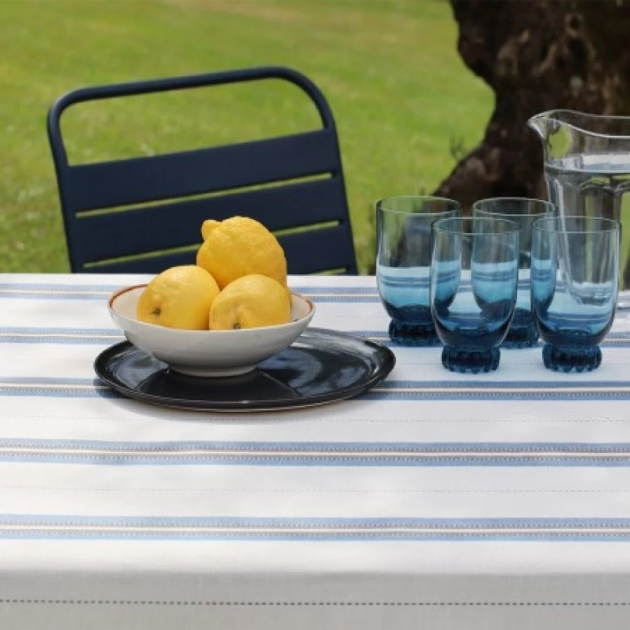 JEAN-VIER Blue Striped Tablecloth - Premium Linen & Cotton Blend for Dining & Decor