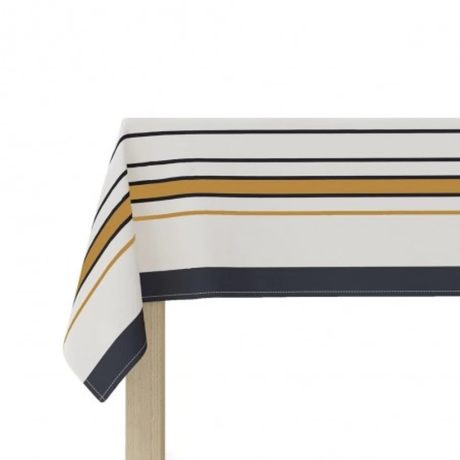 "JEAN-VIER Beige Striped Cotton Sateen Tablecloth – Premium Dining Table Cover"