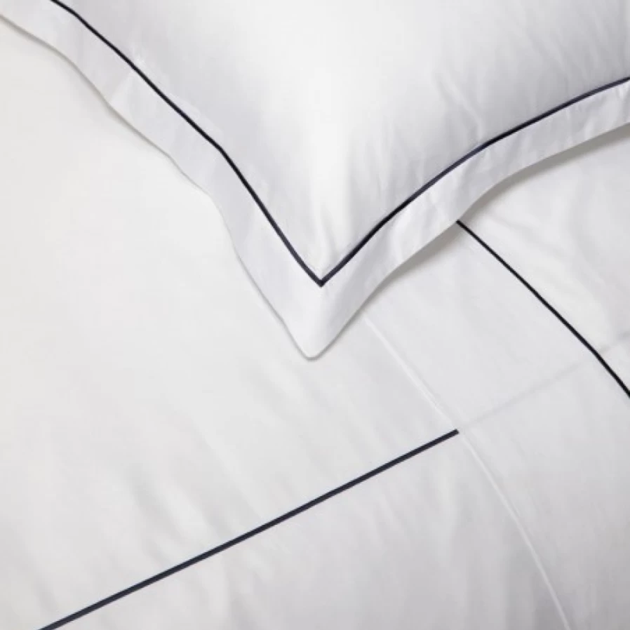 JEAN-VIER Luxury Satin Cotton Duvet Cover with Elegant Blue Embroidery - Queen/King Size Bedding Set