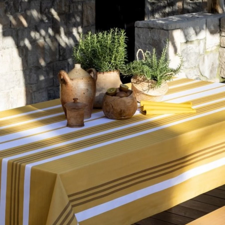 "JEAN-VIER Premium Yellow Coated Tablecloth – Waterproof & Stain-Resistant Dining Table Cover"