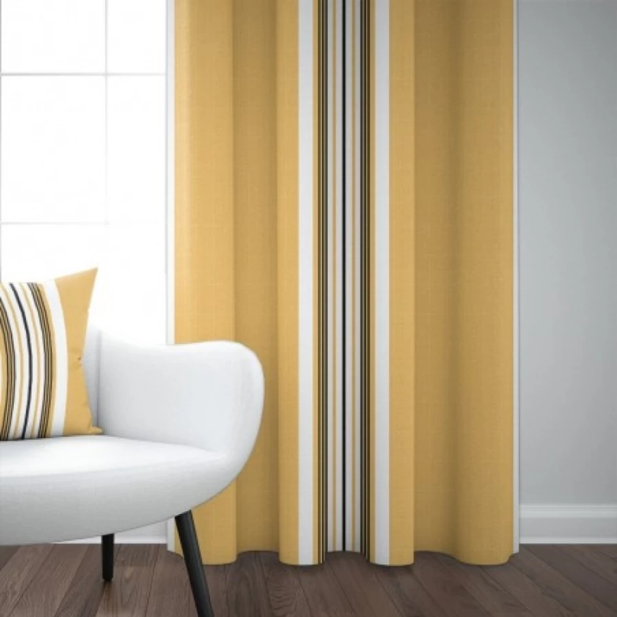 "JEAN-VIER Yellow Cotton Herringbone Weave Striped Curtains for Home Decor"