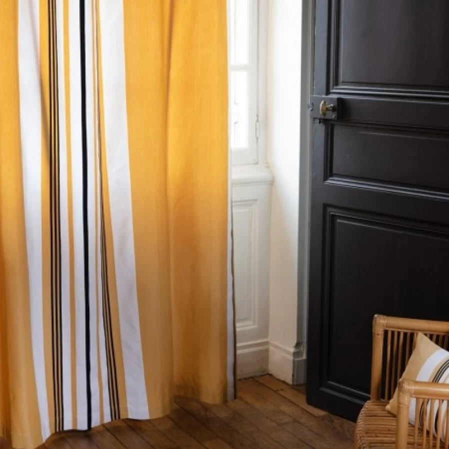 "JEAN-VIER Yellow Cotton Herringbone Weave Striped Curtains for Home Decor"