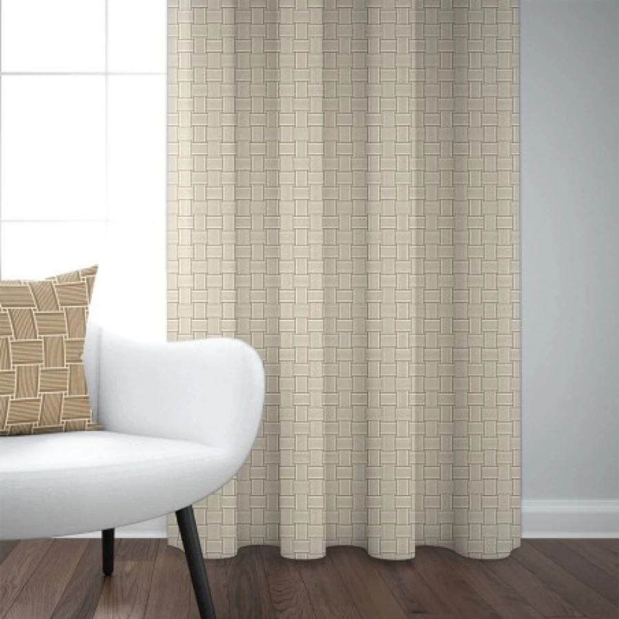"JEAN-VIER Beige Jacquard Woven Pattern Curtains - Elegant Textured Drapes for Home Decor"