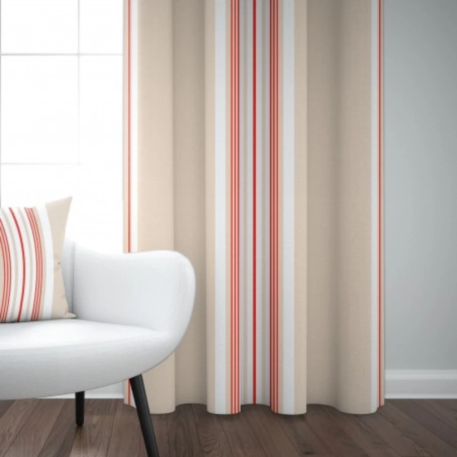 JEAN-VIER Beige and Red Striped Cotton Curtains for Living Room - Soft Light Filtering Window Drapes