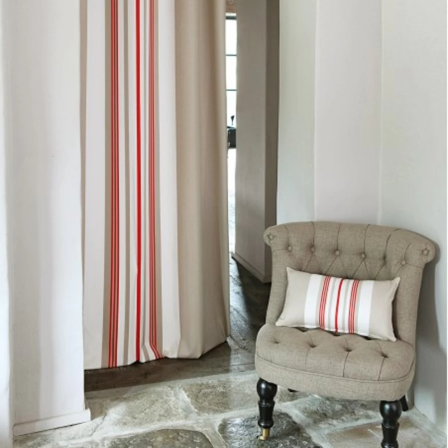 JEAN-VIER Beige and Red Striped Cotton Curtains for Living Room - Soft Light Filtering Window Drapes