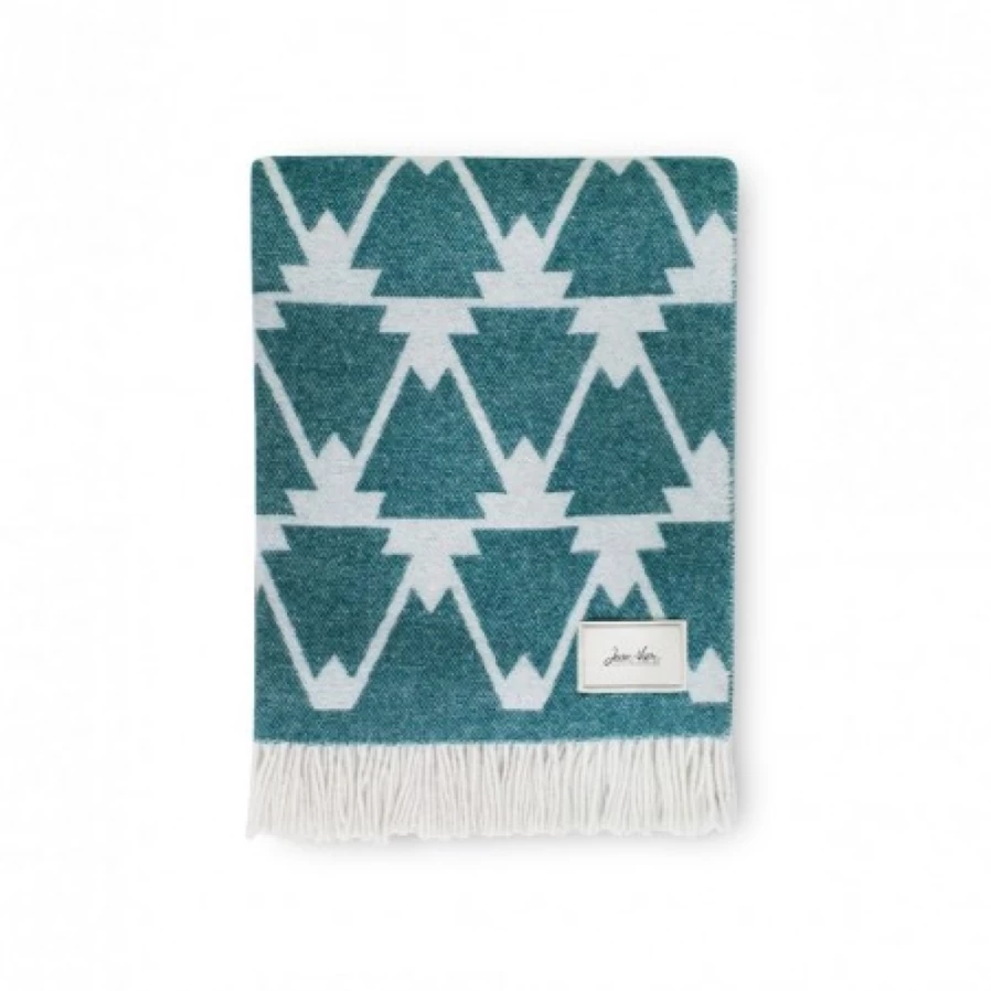JEAN-VIER Premium Green Cashmere Wool Blend Blanket with Mountain Design – Luxurious Warm Throw for Cozy Comfort