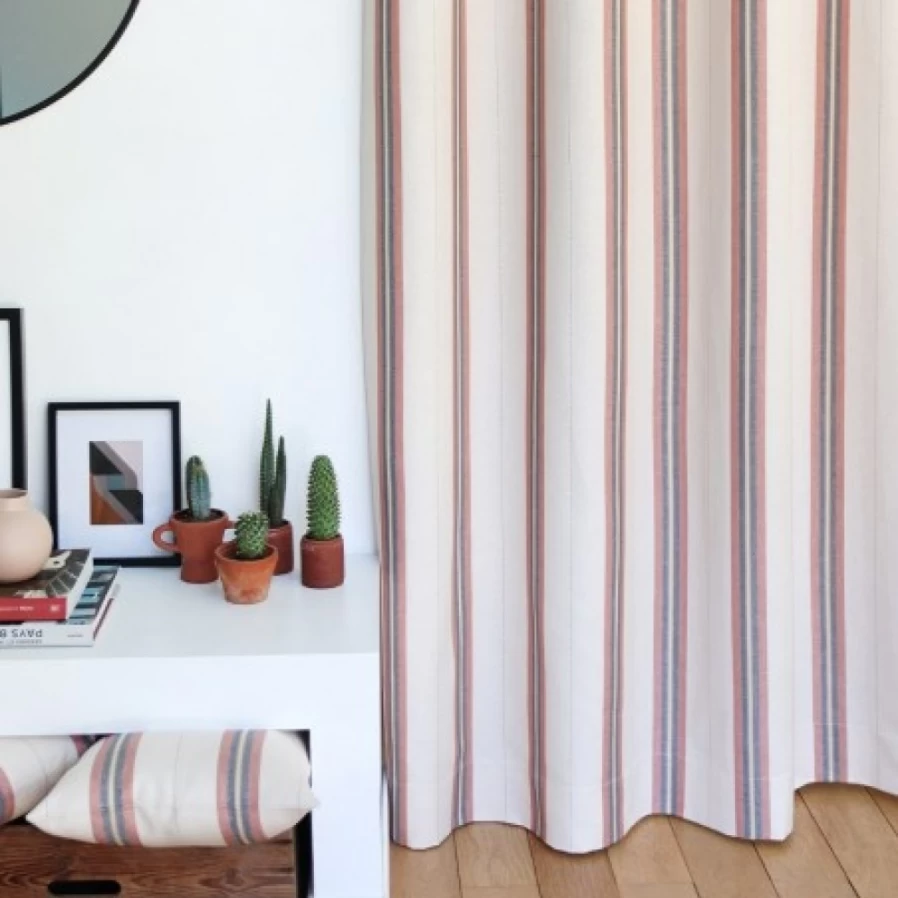"JEAN-VIER Linen Cotton Blend Curtains with Terracotta Stripes - Light Filtering Modern Drapes"