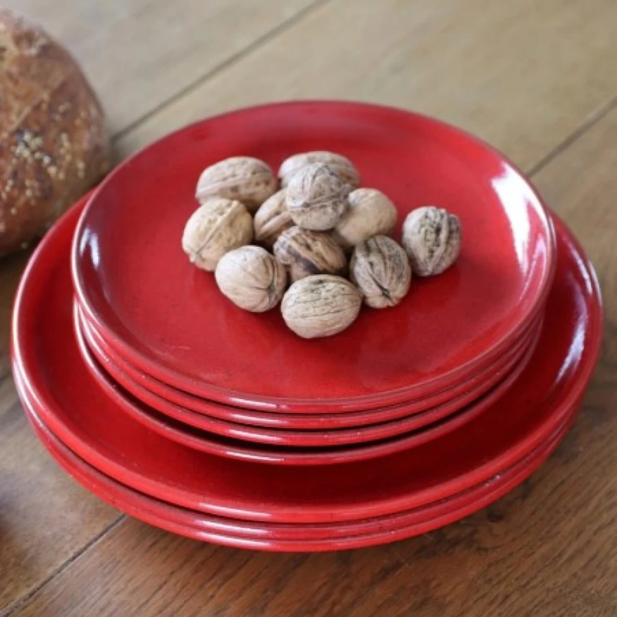 JEAN-VIER Red Ceramic Dessert Plates Set - Elegant Dinnerware for Cakes, Pastries & Appetizers