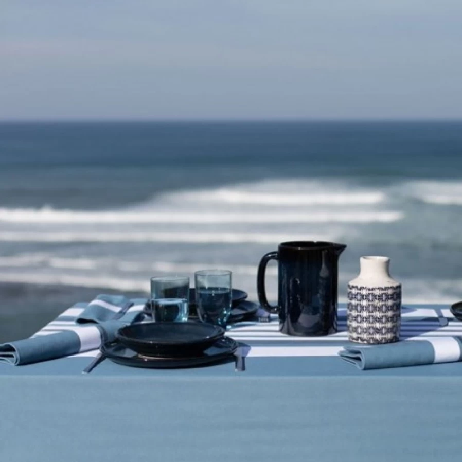 "JEAN-VIER Blue Herringbone Cotton Tablecloth – Premium Dining & Decor"