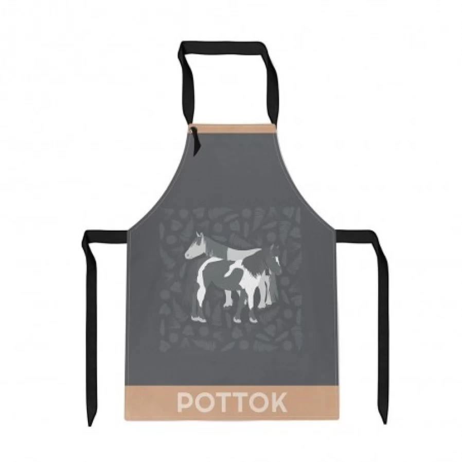 JEAN-VIER Grey Jacquard Apron with Pottoks Equestrian Design - Stylish Kitchen & Cooking Accessory