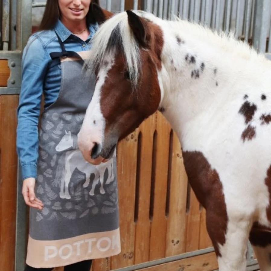 JEAN-VIER Grey Jacquard Apron with Pottoks Equestrian Design - Stylish Kitchen & Cooking Accessory