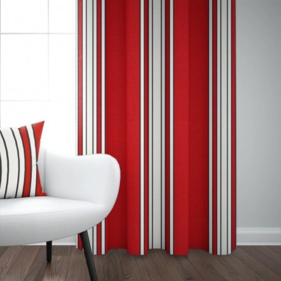 JEAN-VIER Red Striped Satin Cotton Curtains for Living Room & Bedroom