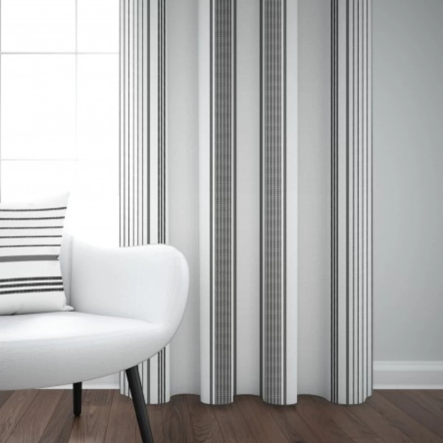"JEAN-VIER Linen Cotton Blend Curtain - Ecru & Black Striped Drapes for Modern Home Decor"