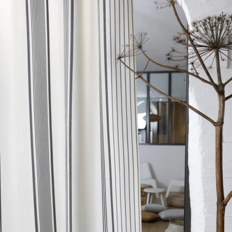 "JEAN-VIER Linen Cotton Blend Curtain - Ecru & Black Striped Drapes for Modern Home Decor"