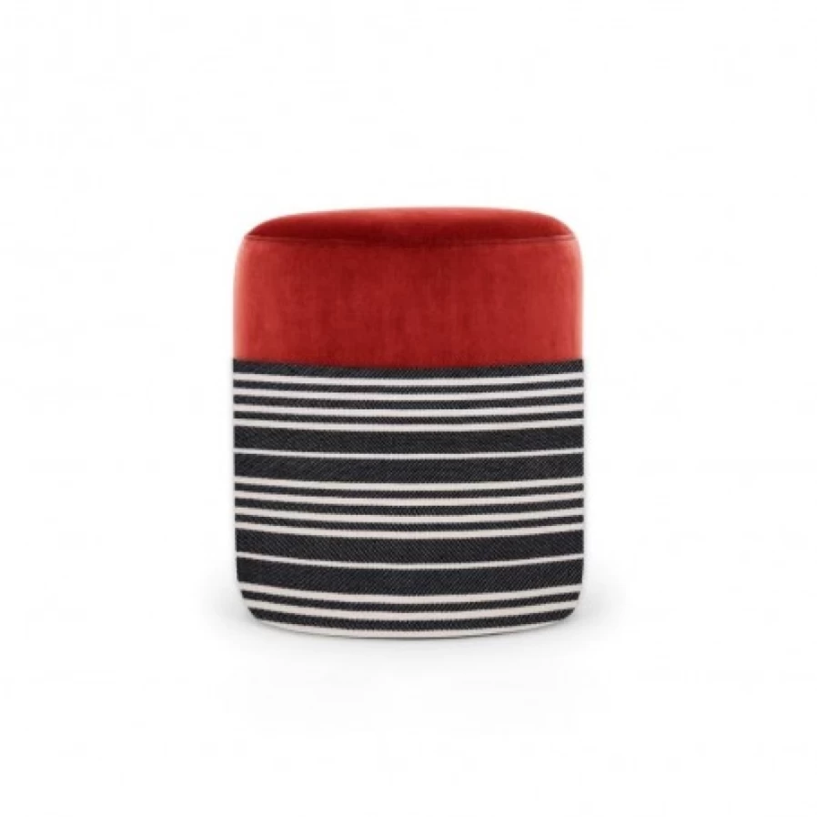 JEAN-VIER Red Leather Pouffe Ottoman Footstool - Stylish Living Room Accent Seat