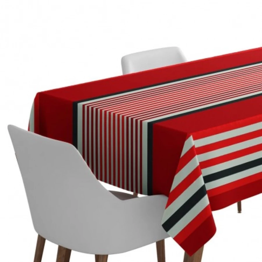 JEAN-VIER Striped Cotton Tablecloth - Red and Black Classic Design for Dining & Events