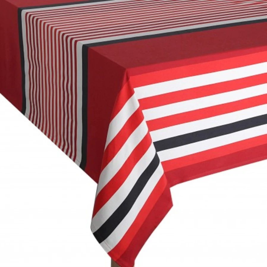 JEAN-VIER Striped Cotton Tablecloth - Red and Black Classic Design for Dining & Events