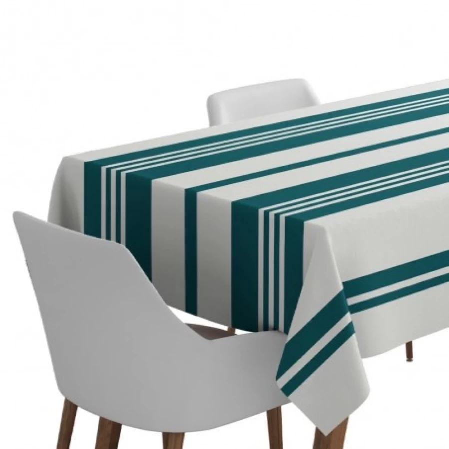 JEAN-VIER Green Striped Cotton Satin Tablecloth - Elegant Dining Decor