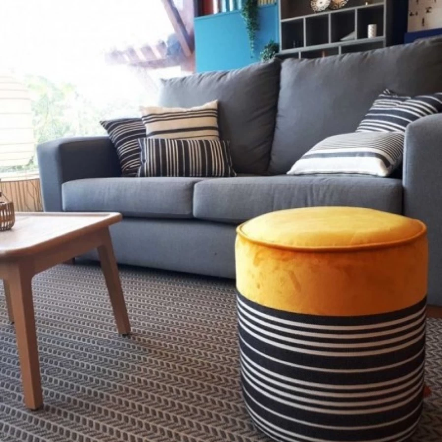 JEAN-VIER Yellow Pouffe Ottoman - Modern Footstool & Storage Bench for Living Room