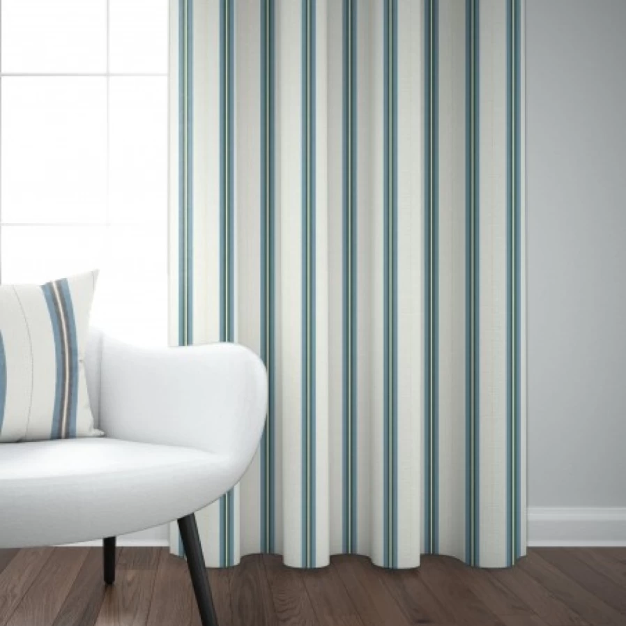 "JEAN-VIER Blue Striped Linen Cotton Curtains - Light Filtering Window Drapes for Living Room & Bedroom"