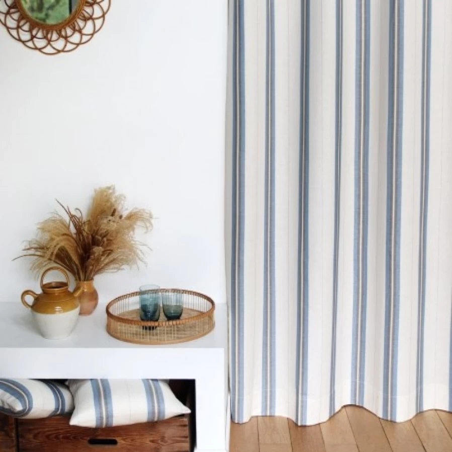 "JEAN-VIER Blue Striped Linen Cotton Curtains - Light Filtering Window Drapes for Living Room & Bedroom"