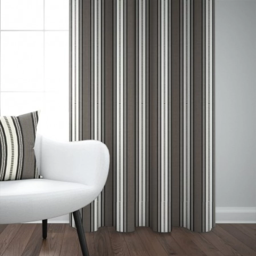 JEAN-VIER Black Jacquard Striped Curtains 100% Cotton Premium Textured Window Drapes for Living Room & Bedroom