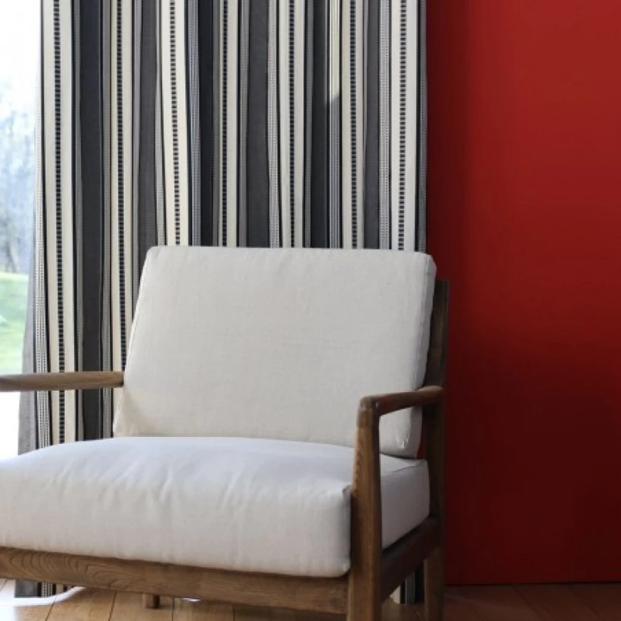 JEAN-VIER Black Jacquard Striped Curtains 100% Cotton Premium Textured Window Drapes for Living Room & Bedroom