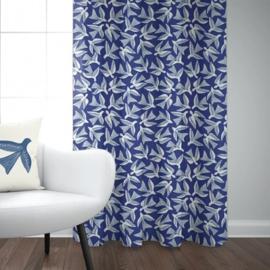 JEAN-VIER Blue Cotton Jacquard Curtains with Bird Design - Elegant Window Treatment for Home Decor