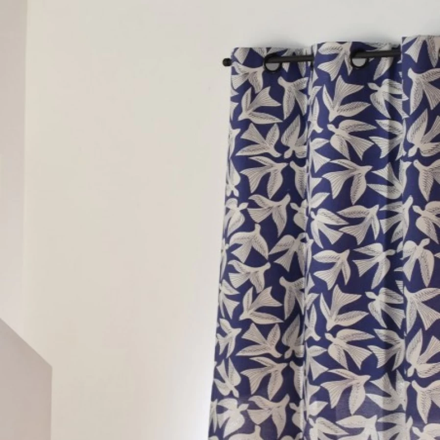 JEAN-VIER Blue Cotton Jacquard Curtains with Bird Design - Elegant Window Treatment for Home Decor