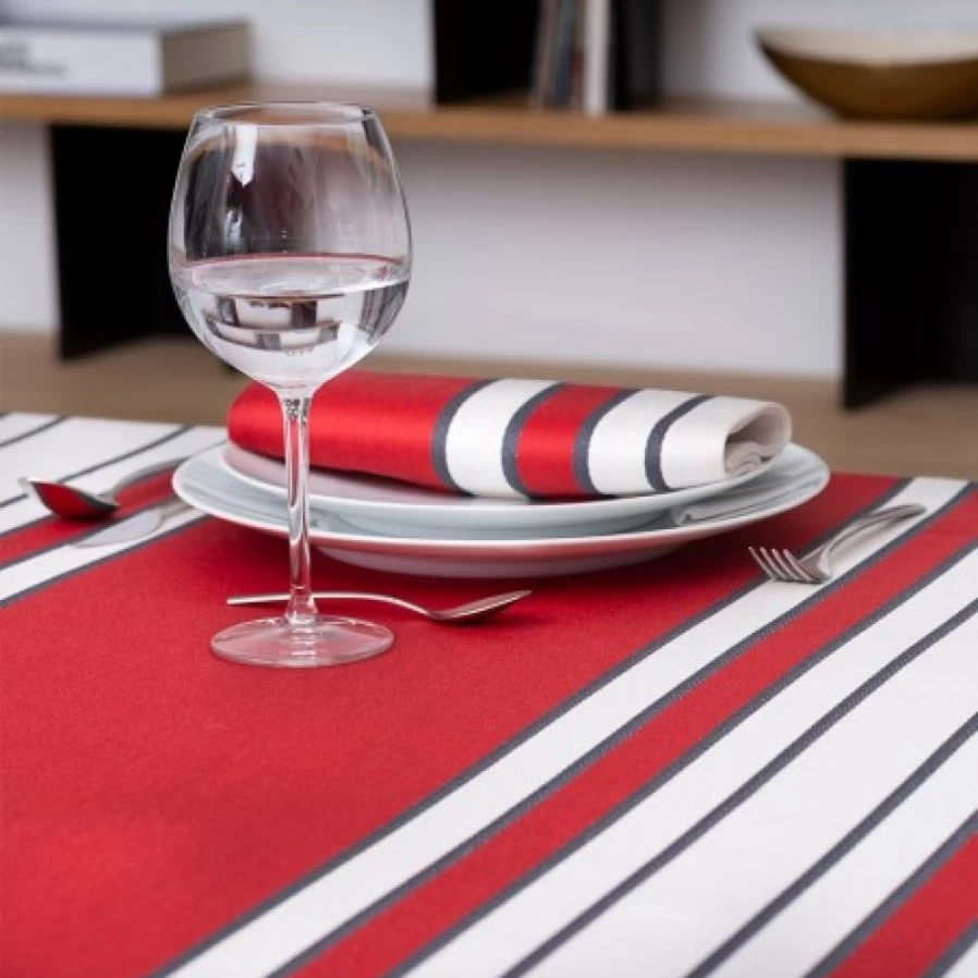 JEAN-VIER Red Striped Cotton Satin Tablecloth - Elegant Dining Decor