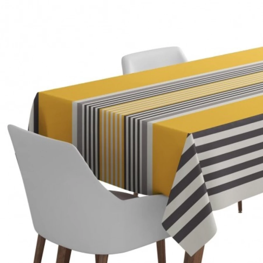 JEAN-VIER Gold Striped Cotton Tablecloth - Elegant Dining Table Cover for Home Decor