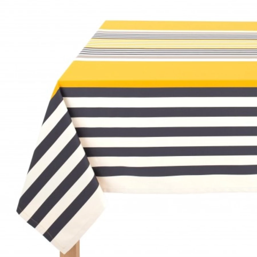 JEAN-VIER Gold Striped Cotton Tablecloth - Elegant Dining Table Cover for Home Decor