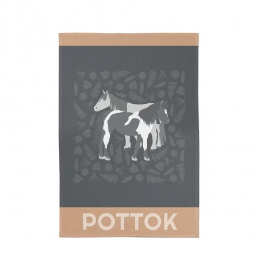 JEAN-VIER Grey Jacquard Tea Towel - Pottok Pattern Design, Premium Kitchen Towel, Absorbent & Decorative
