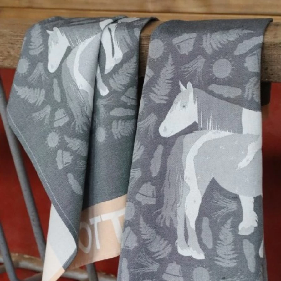 JEAN-VIER Grey Jacquard Tea Towel - Pottok Pattern Design, Premium Kitchen Towel, Absorbent & Decorative