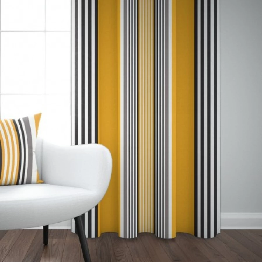 "JEAN-VIER Gold Yellow Striped Cotton Satin Curtains for Elegant Home Decor"