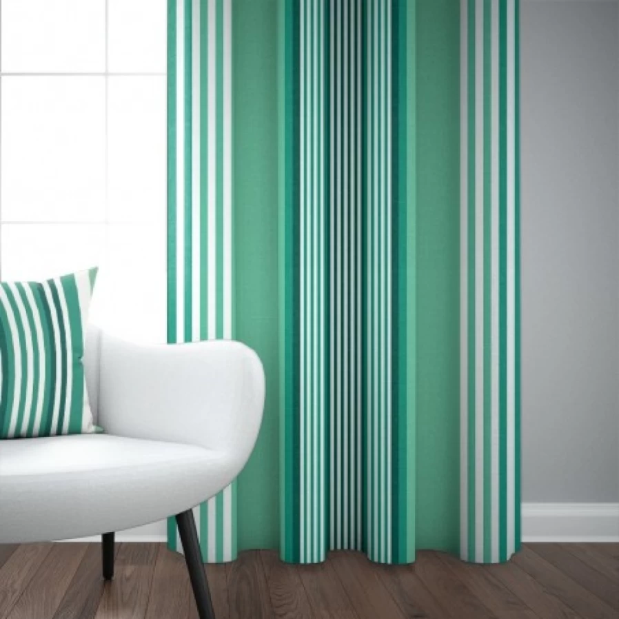 JEAN-VIER Light Green Striped Cotton Curtains for Living Room & Bedroom
