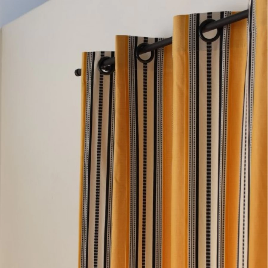 "JEAN-VIER Yellow Gold Striped Jacquard Curtain 100% Cotton Luxury Window Drapes"