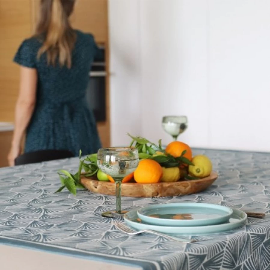 JEAN-VIER Blue Jacquard Tablecloth 100% Cotton - Elegant Washable Dining Table Cover for Home & Events