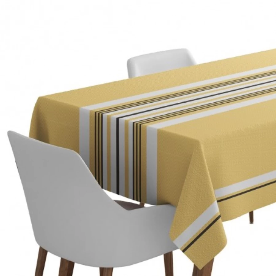 JEAN-VIER Yellow Herringbone Striped Cotton Tablecloth – Premium Dining Table Cover