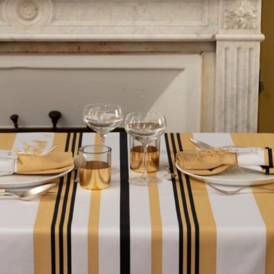 JEAN-VIER Yellow Herringbone Striped Cotton Tablecloth – Premium Dining Table Cover