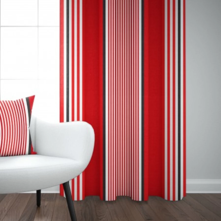 JEAN-VIER Red and Black Striped Cotton Curtains - Modern Striped Window Drapes for Living Room & Bedroom - Soft Thermal Insulated Light Filtering Panel