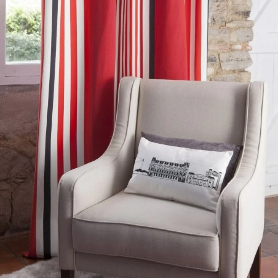 JEAN-VIER Red and Black Striped Cotton Curtains - Modern Striped Window Drapes for Living Room & Bedroom - Soft Thermal Insulated Light Filtering Panel