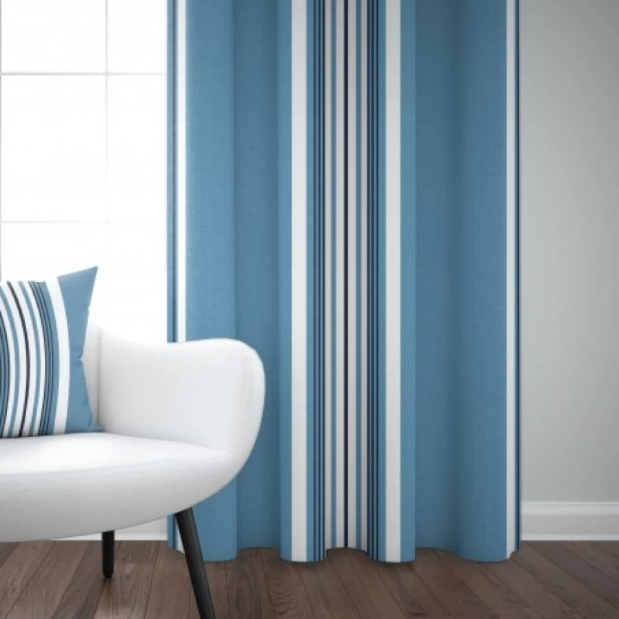 JEAN-VIER Blue Herringbone Cotton Curtains - Woven Textured Window Drapes for Living Room & Bedroom