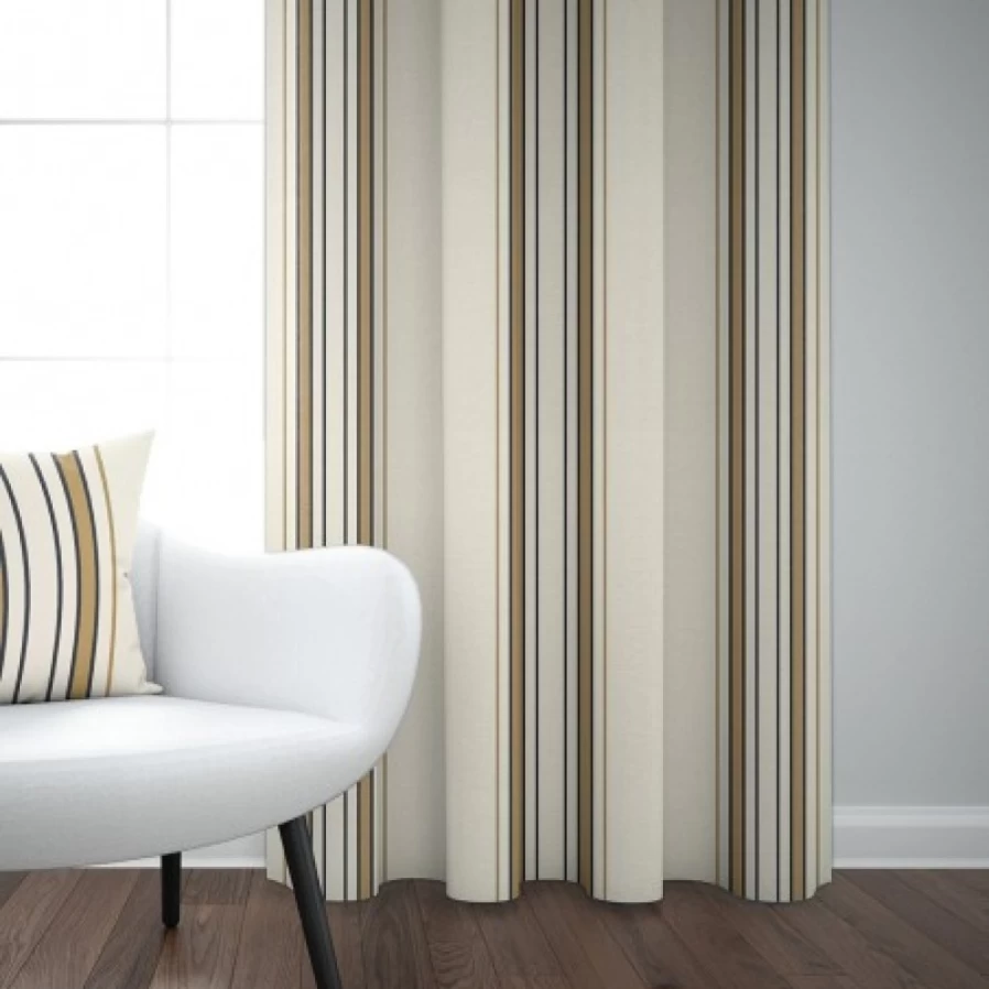 JEAN-VIER Beige Striped Satin Cotton Curtains - Elegant Blackout Drapes for Living Room & Bedroom