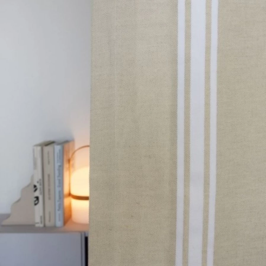 "JEAN-VIER Beige Striped Linen Cotton Blend Curtains for Home Decor"