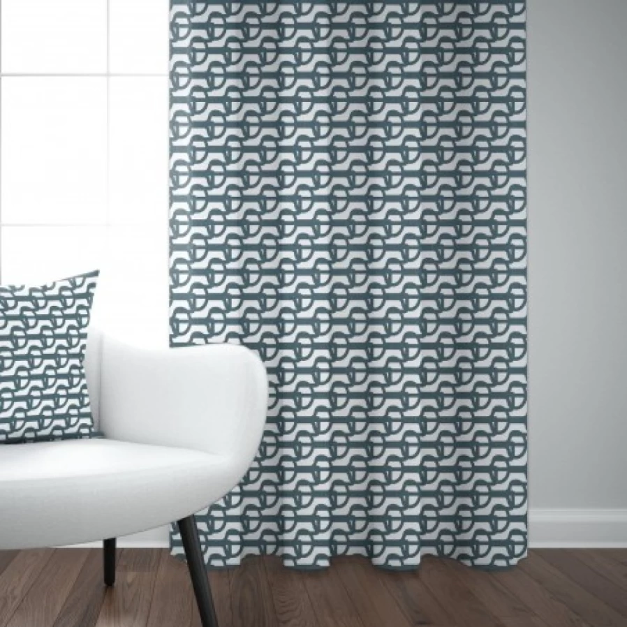 JEAN-VIER Blue Cotton Jacquard Curtains with Decorative Knot Design - Luxury Textured Drapes for Living Room & Bedroom