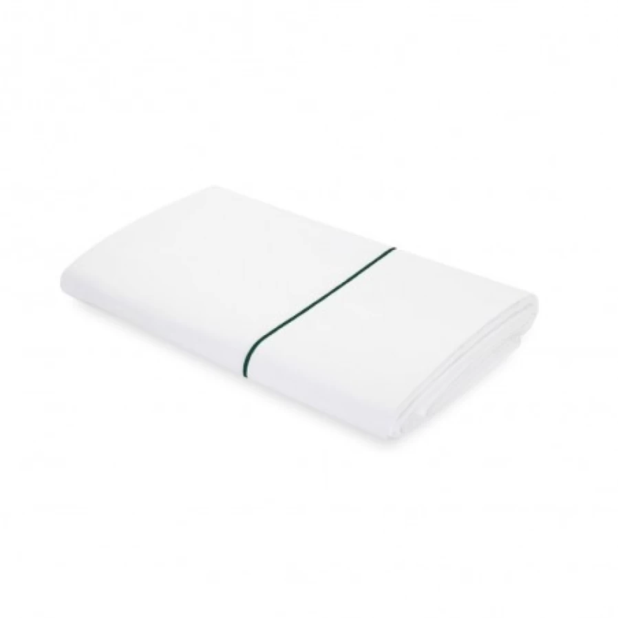JEAN-VIER Premium Cotton Satin Flat Sheet with Elegant Dark Green Embroidery - Luxurious Bedding for Enhanced Comfort